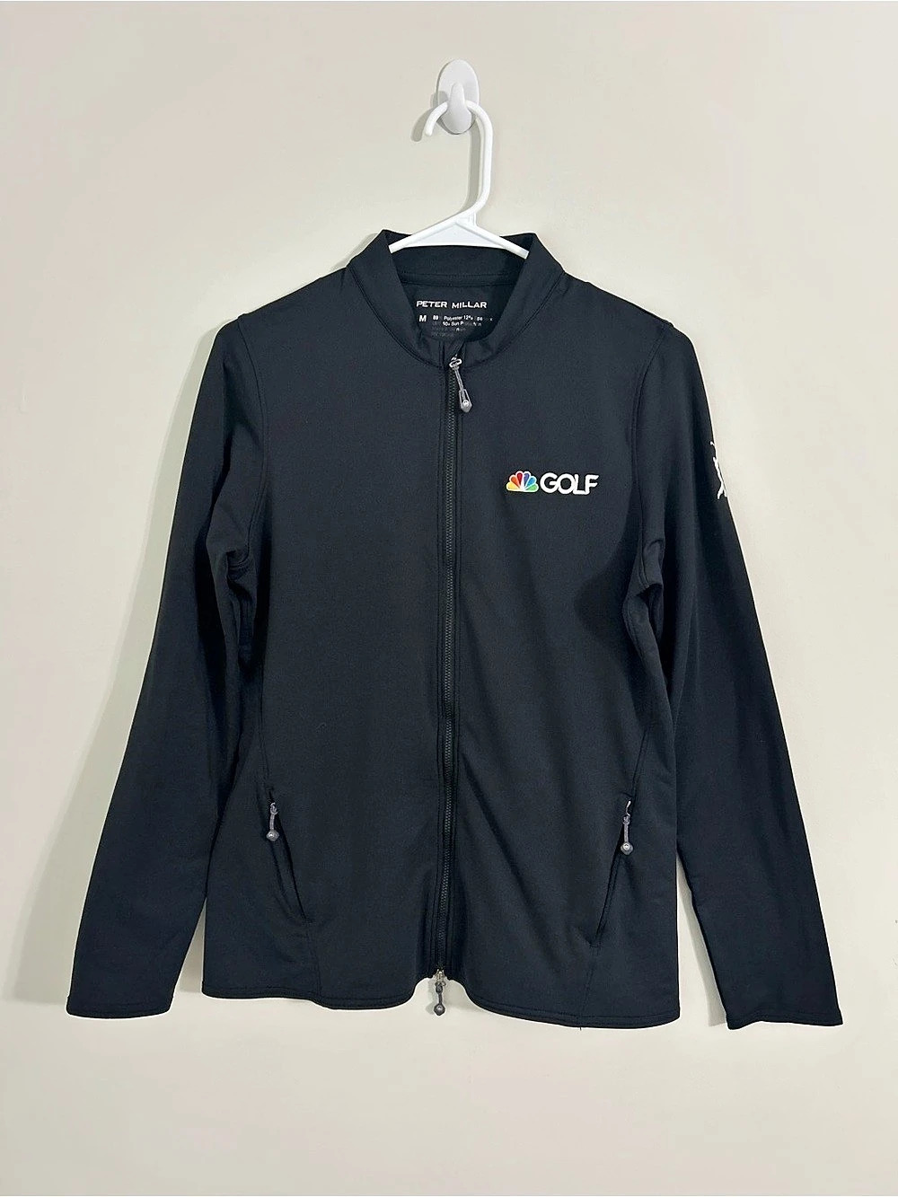 Peter Millar Golf Full Zip Jacket Pockets Black Embroidered Golf UPF 50+ Medium